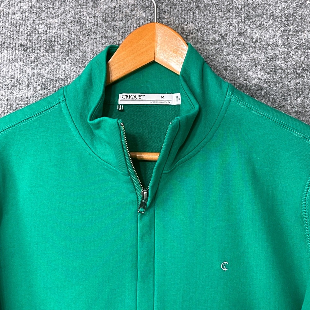 Criquet Mens 1/4 Zip Pullover Sweatshirt Green Pima Cotton Stretch Size M Golf